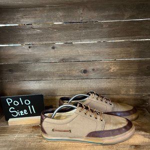 Mens Polo Ralph Lauren‎ Vance Side Olive Canvas Shoes Sneakers Size 11 D GUC